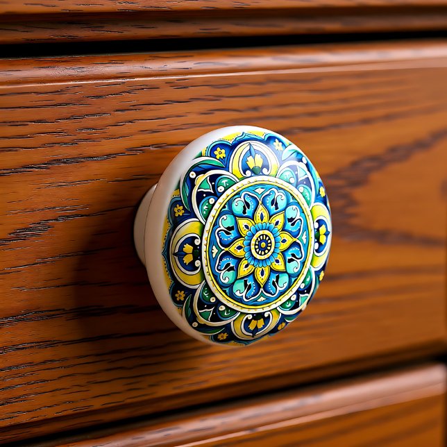 💙 💛 Azulejos Sevilla Bloom Knopp (Azulejos Seville Bloom Ceramic Knob)