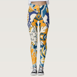 Azulejos Tiles Patchwork Vintage Tapet Leggings