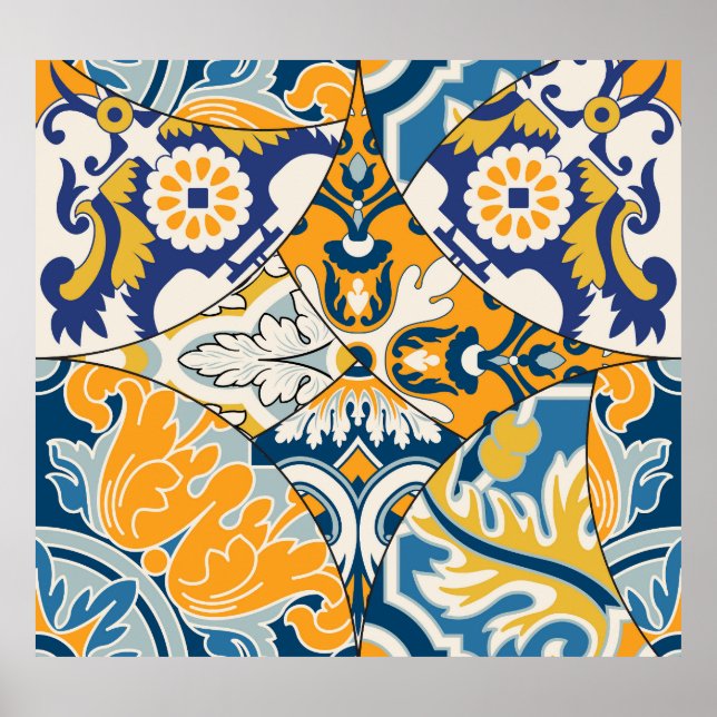 Azulejos Tiles Patchwork Vintage Tapet Poster (Framsidan)
