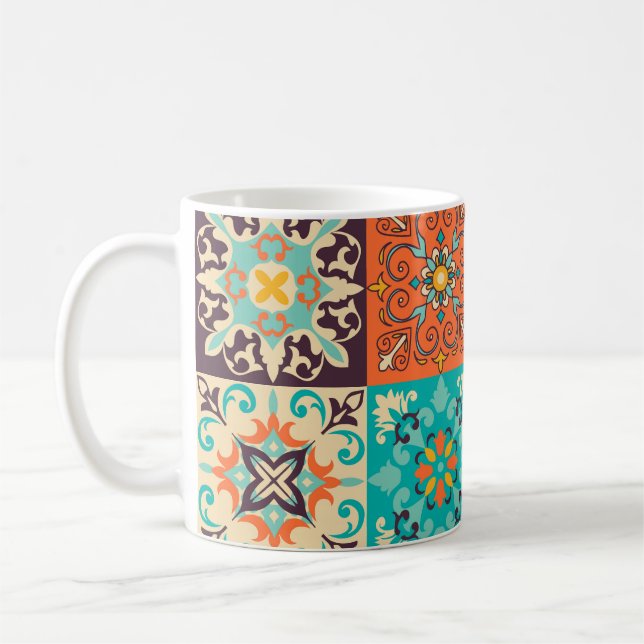 Azulejos Tiles Portugisiska Boho Patchwork Kaffemugg (Vänster)