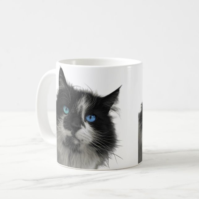 Azur Själ Svart Katt Blå Ögon Kaffe Mugg (Framsida vänster)