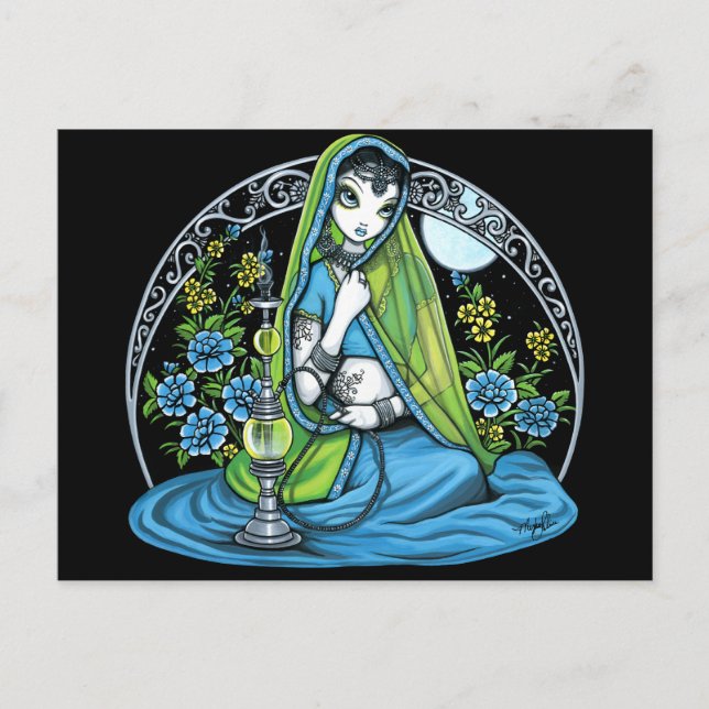 "Azura" Hindi Flower Hookah Princess Fae Postcard Vykort (Framsida)
