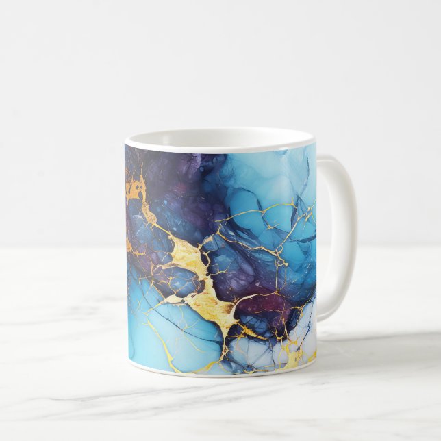 Azurblå & ametistmarmor med gyllene ådror kaffemugg (Framsida höger)