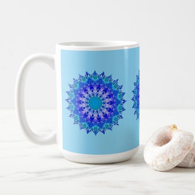 Azurblå blommandala-mugg kaffemugg (Med munk)