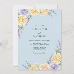 Azurblå Gula Syrener Blommig Bröllop Inbjudningar