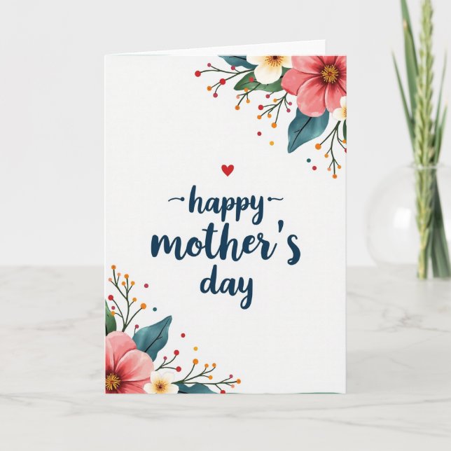 Azurblå Kärlek Mor Blommig Kort (Framsida)