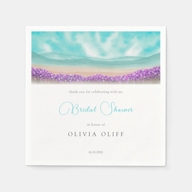 Azurblå kust i blomstrande bröllopsfest pappersservett (Framsidan)