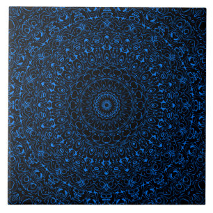 Azurblå Mandala med Hypnotisk Symmetri Kakelplatta