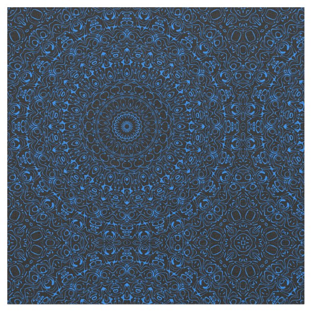 Azurblå Mandala med Hypnotisk Symmetri Tyg (Närbild)