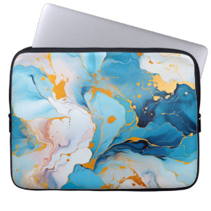 Azurblå Marmor med Gyllene Stänk Laptop Fodral