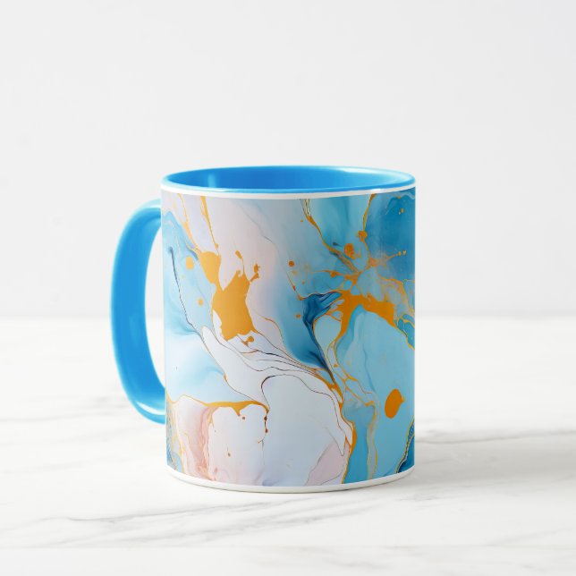 Azurblå Marmor med Gyllene Stänk Mugg (Framsida vänster)