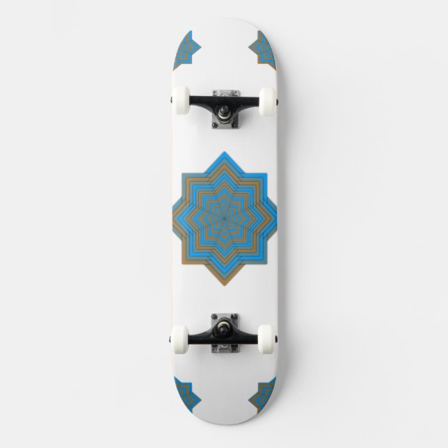 Azurblå och Glödstjärna Mini Skateboard Bräda 18,5 Cm (Framsida)