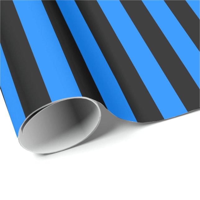 Azurblå och svart rand presentpapper (Rullad Hörn)