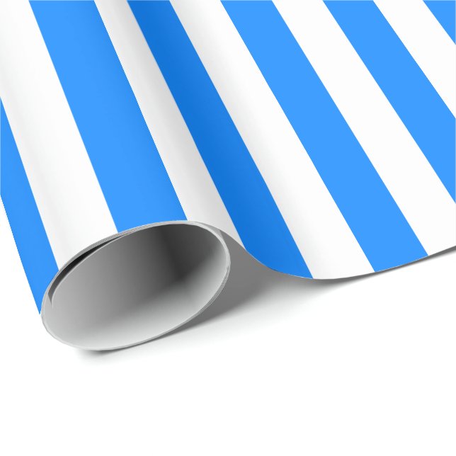 Azurblå och vit rand presentpapper (Rullad Hörn)