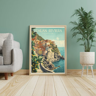 Azurblå stränder vid Amalfi – Vintage italiensk ku Poster