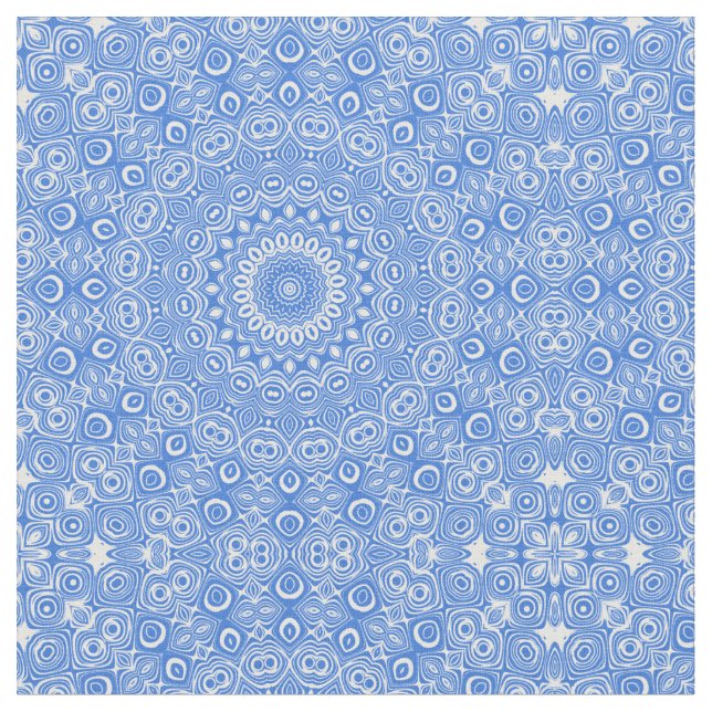 Azurblått Mandala Geometriskt Mönster Tyg (Närbild)