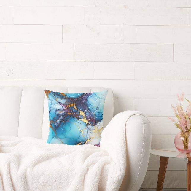Azure & Amethyst Marble with Golden Veins Kudde (Soffa)