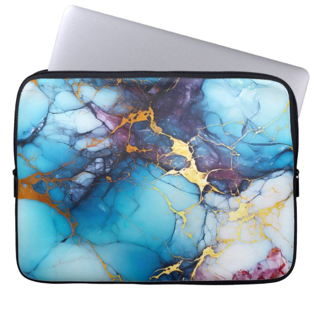 Azure & Amethyst Marble with Golden Veins Laptop Fodral (Framsidan)