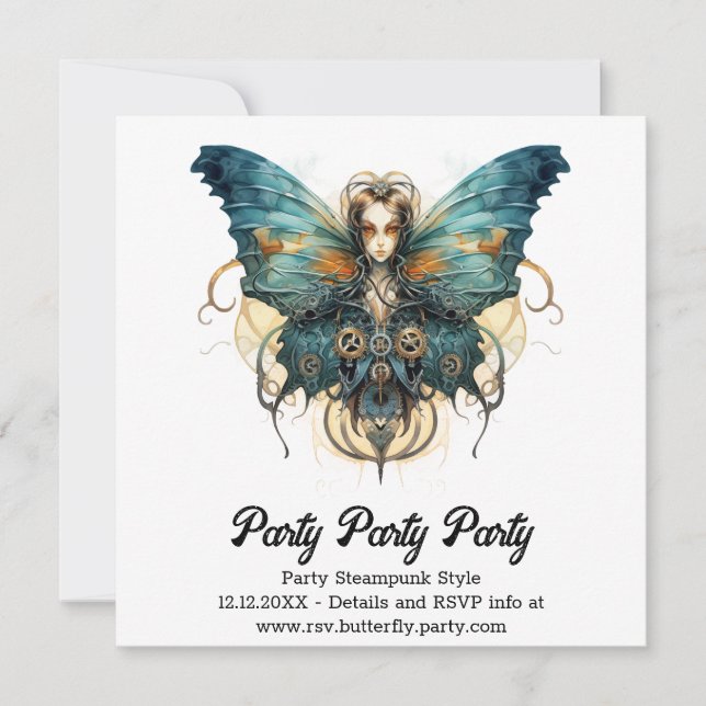 Azure Amiral Fjäril Steampunk Bröllop Meddelande (Framsida)