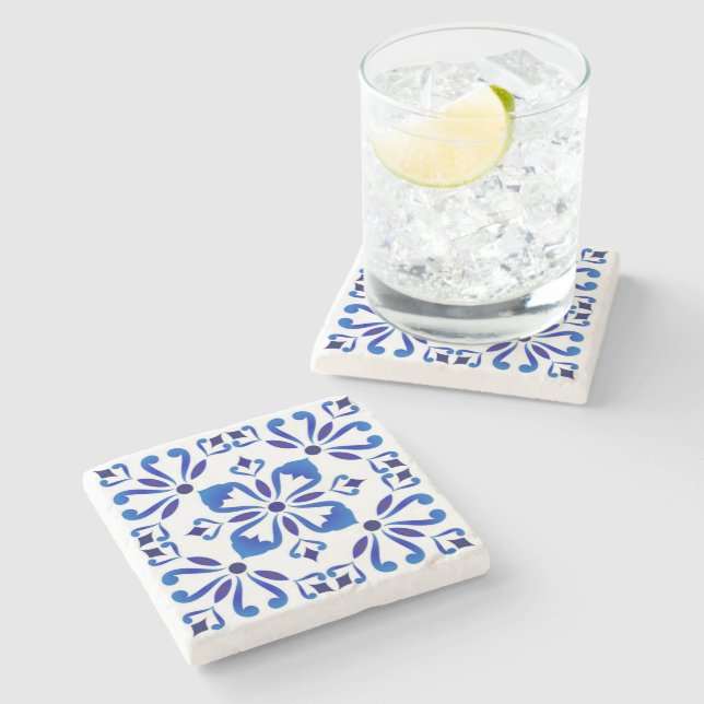 Azure Arabesque Floral Geometry Elegant Coastal Stenunderlägg (Sidan)