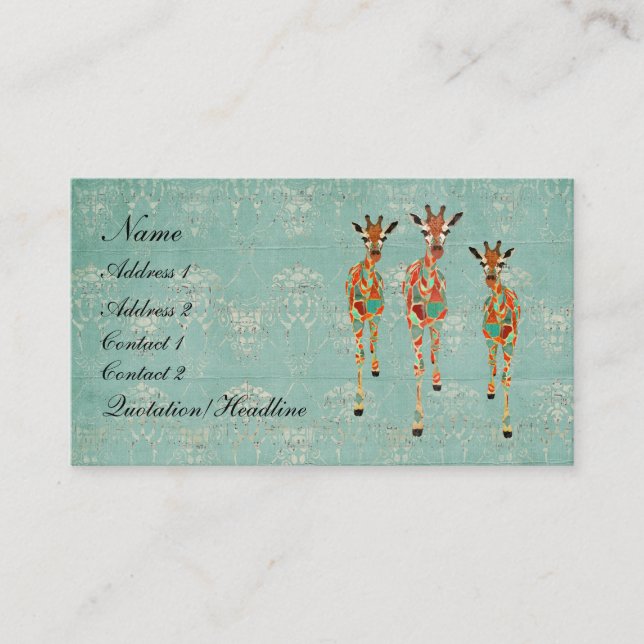 Azure & bärnstensfärgad visitkort för giraff (Framsida)