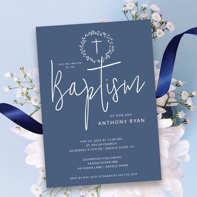 Azure Blessings Boys Baptism-inbjudan Inbjudningar (Skapare uppladdad)