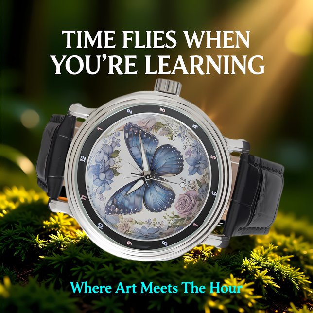 Azure Bloom" - Blå Fjäril Blommig Armbandsur (Skapare uppladdad)