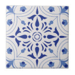 Azure Bloom Cross Kakelplatta<br><div class="desc">The Azure Bloom Cross design captures the essence of classic Mediterranean tile art with a modern twist. Deep navy florals and flowing shapes radiate symmetrically from a central cross motif, symbolizing harmony and protection. With its crisp contrast and elegant curves, this design is perfect for tiles, coasters, wall art, or...</div>