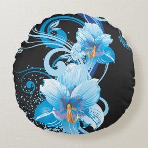 Azure Bloom Elegans Rund Kudde