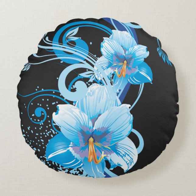 Azure Bloom Elegans Rund Kudde (Framsidan)