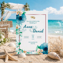 Azure Bloom Elegant Blommig Bröllopsinbjudan