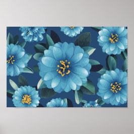 Azure Blooms: Vibrant Blue-Blommönster Poster