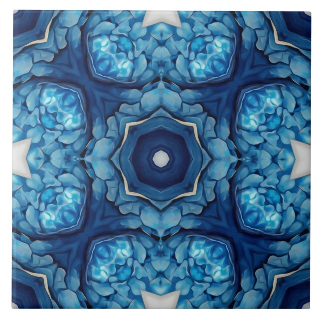 Azure Blue Arabesque Mönster Kakelplatta (Framsidan)