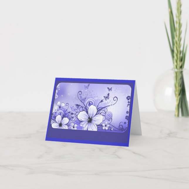 Azure Blue Blommigt Note Card Kort (Framsida)