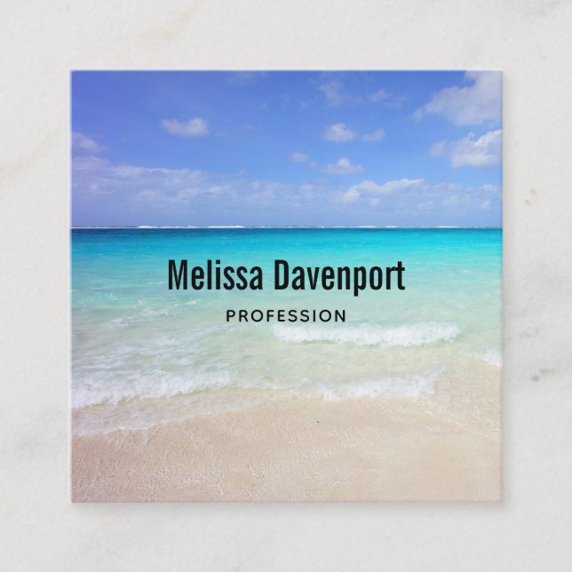 Azure Blue Caribbean Tropical Beach Fyrkantigt Visitkort (Framsida)