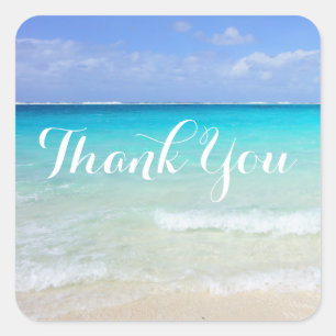 Azure Blue Caribbean Tropical Beach Tack Fyrkantigt Klistermärke