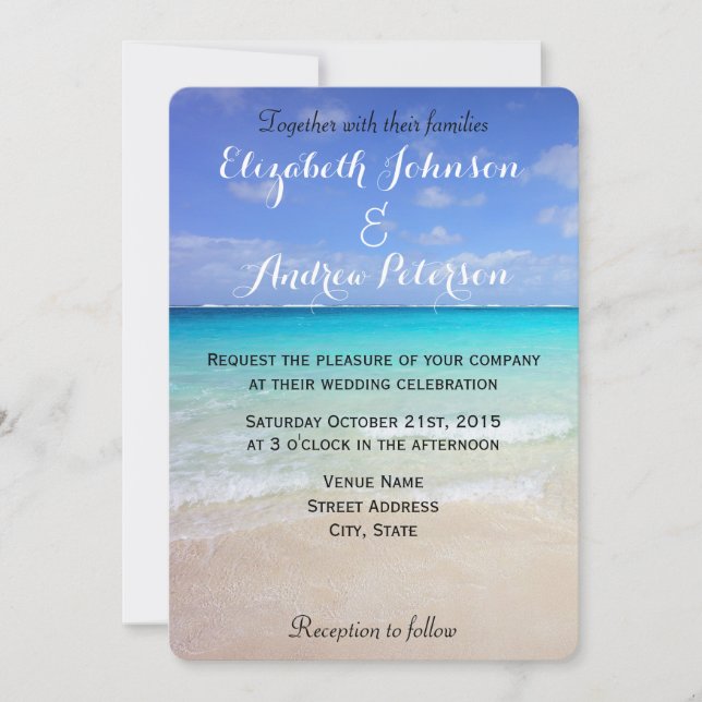 Azure Blue Caribbean Tropical Beach Wedding Inbjudningar (Framsida)