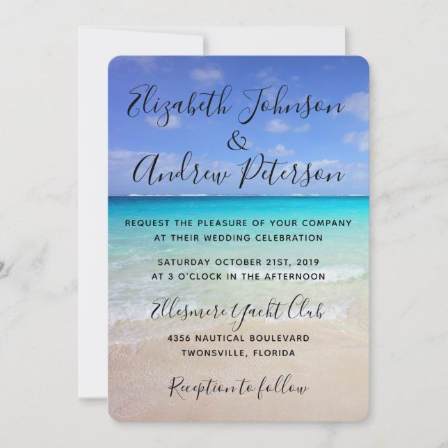 Azure Blue Caribbean Tropical Beach Wedding Inbjudningar (Framsida)