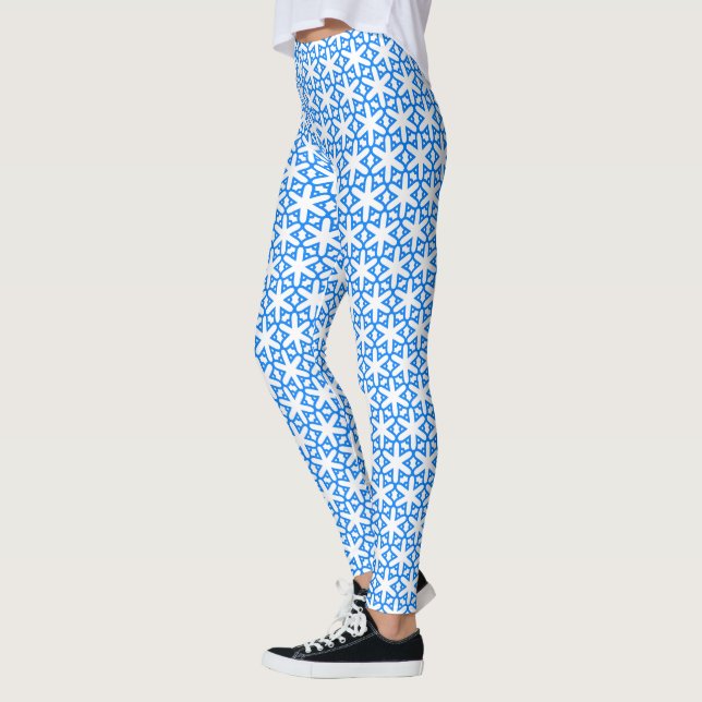 Azure Blue Geometic Flower Tile Leggings (Vänster)