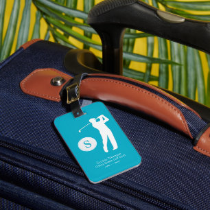 Azure Blue Personlig Golfer Monogram Bagagebricka
