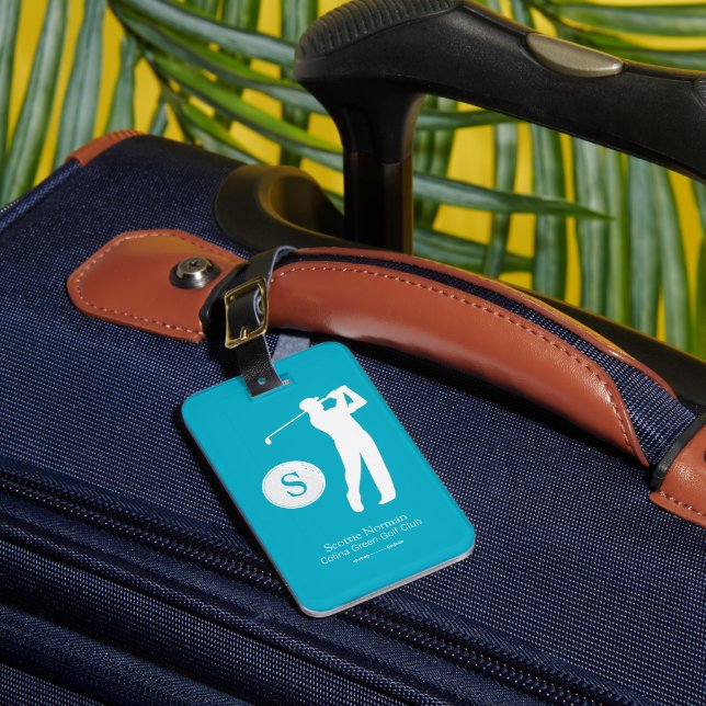 Azure Blue Personlig Golfer Monogram Bagagebricka (Framsida Insitu 1)