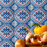 Azure Blue Red and White Ethnic Bohemian Mönster Kakelplatta<br><div class="desc">Fantastisk dekorativ platta med en sömlös mönster som består av geometriska former i blått,  rött och vitt.</div>