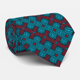 Azure Blue Red Retro Mönster Necktie Slips