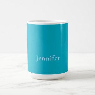 Azure Blue Trendig Modern Minimalist Namn Kaffemugg