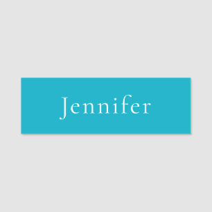 Azure Blue Trendig Modern Minimalist Namn Namnbricka