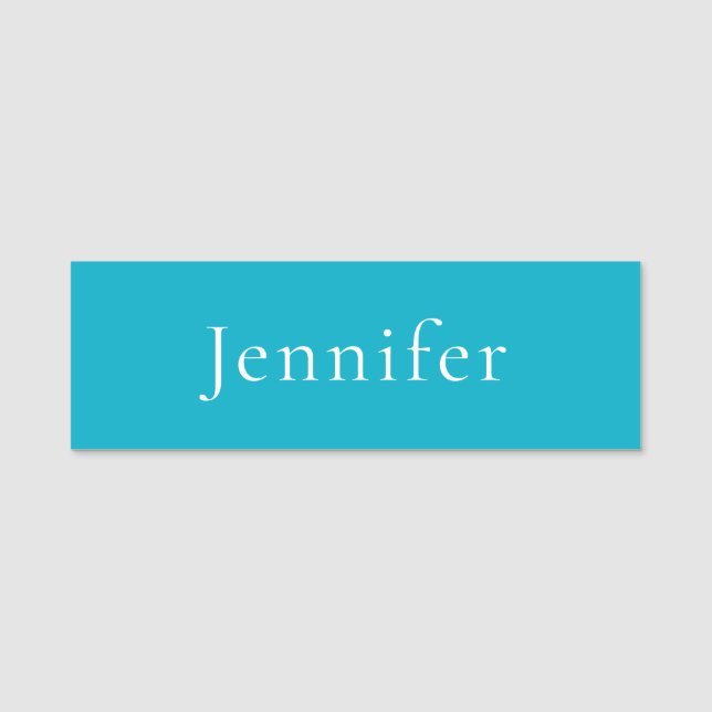 Azure Blue Trendig Modern Minimalist Namn Namnbricka (Framsida)