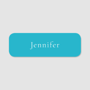Azure Blue Trendig Modern Minimalist Namn Namnbricka