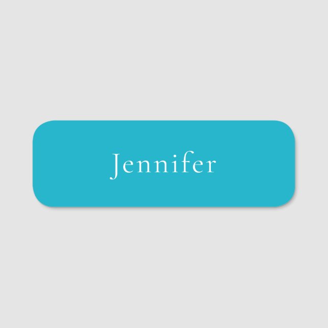 Azure Blue Trendig Modern Minimalist Namn Namnbricka (Framsida)