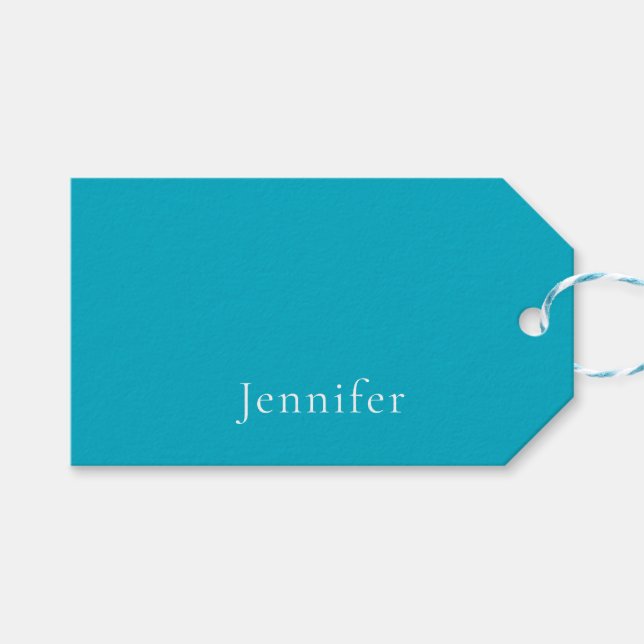 Azure Blue Trendig Modern Minimalist Namn Presentetikett (Framsidan (Horisontell))