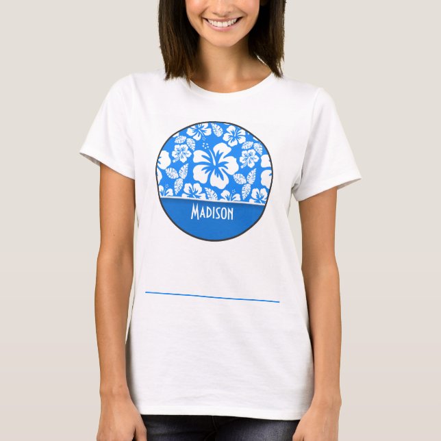 Azure Blue Tropical Hibiscus; Personlig T-shirt (Framsida)